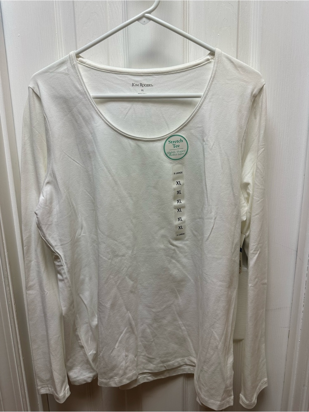 Kim Rogers White Long Sleeve Scoop Neck Stretch Tee